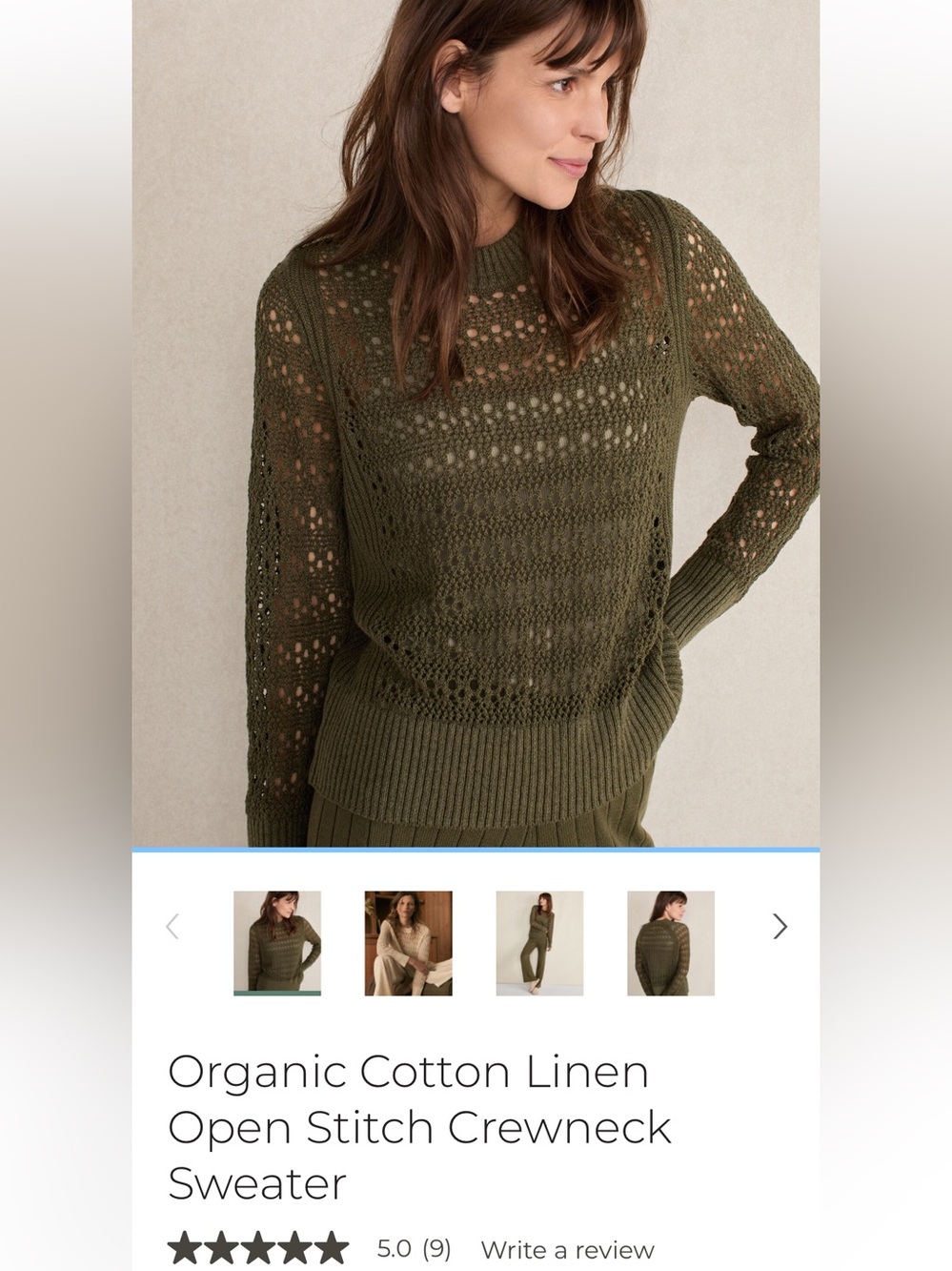 Haven Organic Cotton Linen Open Stitch Crewneck Sweater - Size Large - Like New